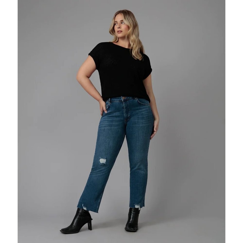 Lola Denver High Rise Straight Ankle‎ Jeans Plus Sz 22 /  38 Dim Sky Raw Hem NWT